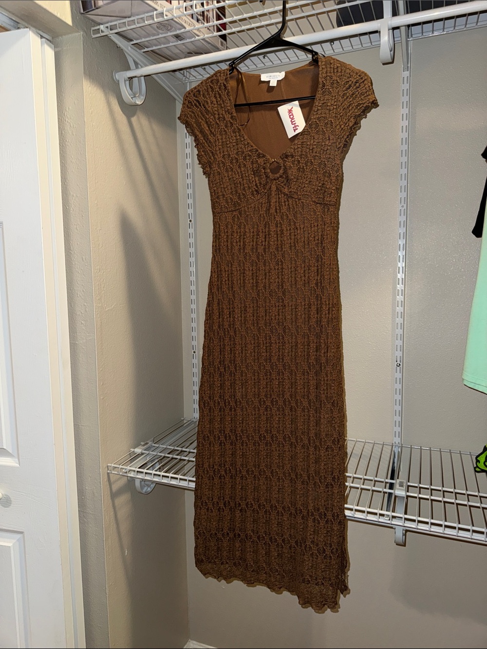 Iris Knit Maxi Dress in Brown with Ring Detail